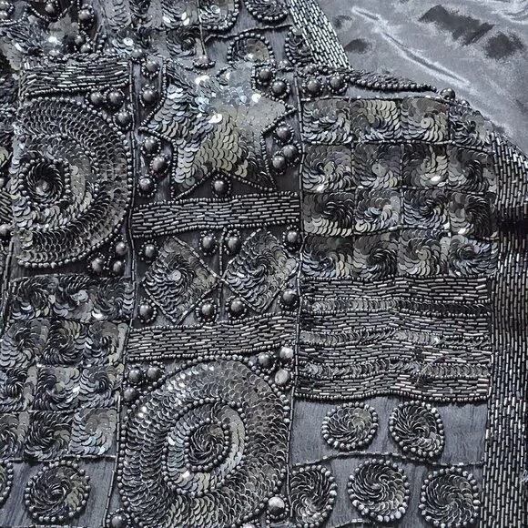 Joan Leslie Talbots Jacket Womens L Petite Black Top Sequins Beads Silk LS Vtg - Picture 13 of 16